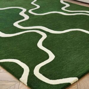 Modern Green Abstract Wave Hand-Tufted Rug