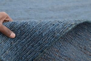 Handwoven Blue Jute Rug with Minimal Flatweave Texture