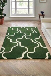 Modern Green Abstract Wave Hand-Tufted Rug