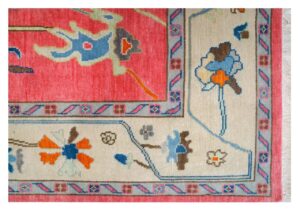 Vibrant Coral Floral Handcrafted Traditional Rug with Decorative Border