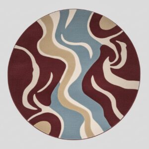 Modern Round Abstract Flow Burgundy Hand Tufted Rug