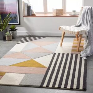 Modern Pastel Geometric Patchwork Hand-Tufted Rug