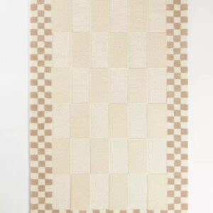 Modern Ivory Checkerboard Border Hand Tufted Rug