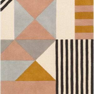 Modern Pastel Geometric Patchwork Hand-Tufted Rug