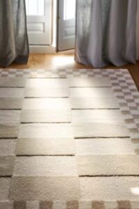 Modern Ivory Checkerboard Border Hand Tufted Rug