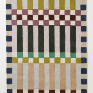 Vibrant Multicolor Striped Checker Border Hand Tufted Rug