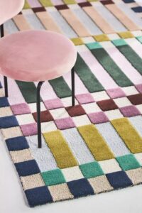 Vibrant Multicolor Striped Checker Border Hand Tufted Rug