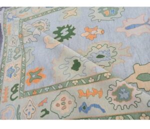 Soft Blue Pastel Abstract Floral Handwoven Traditional Rug