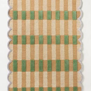Scalloped Edge Natural Green Striped Hand Tufted Rug