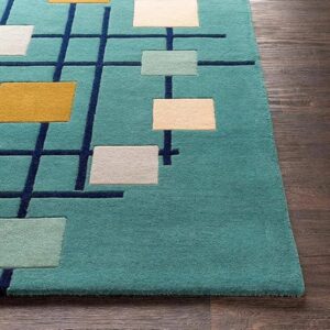 Modern Geometric Grid Teal Hand Tufted Rug