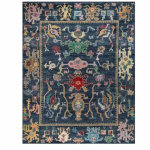 Deep Navy Traditional Tribal Floral Handwoven Statement Rug