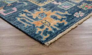 Deep Navy Traditional Tribal Floral Handwoven Statement Rug