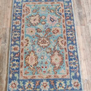 Vintage Floral Medallion Hand Tufted Wool Rug in Soft Blue & Beige