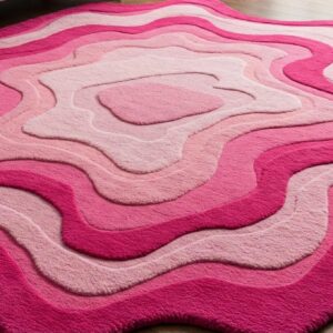 Blush Pink Layered Wave Abstract Hand Tufted Rug