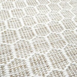 Modern Textured Diamond Pattern Wool Rug in Neutral Beige & Ivory