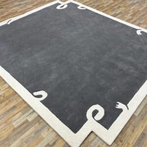 Modern Grey Minimal Border Hand Tufted Rug