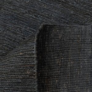 Handwoven Black Textured Jute Rug with Braided Detail