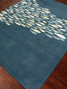 Modern Teal Fish School Abstract Hand Tufted Rug