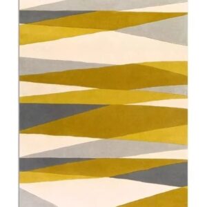 Modern Abstract Wave Pattern Mustard Grey Hand Tufted Rug
