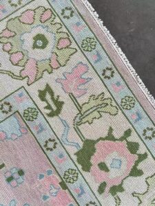 Pastel Vintage Medallion Handwoven Area Rug with Decorative Border