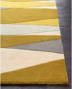 Modern Abstract Wave Pattern Mustard Grey Hand Tufted Rug