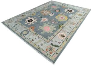 Soft Blue Pastel Tribal Medallion Handwoven Area Rug with Floral Accents
