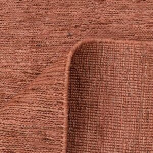 Handwoven Rust Brown Jute Rug with Textured Flatweave Finish