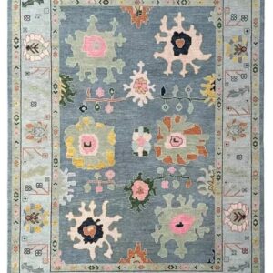 Soft Blue Pastel Tribal Medallion Handwoven Area Rug with Floral Accents