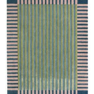 Handwoven Tufted Green Striped Wool Area Rug – Modern Handmade Rug