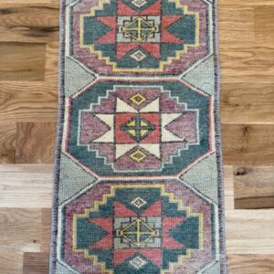 Hand Knotted Tribal Wool Runner Rug – Vintage Geometric Area Rug