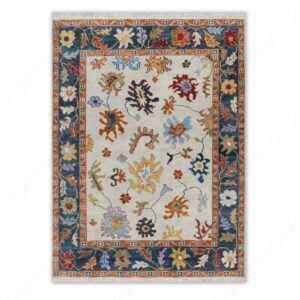 Hand Knotted Oushak Wool Rug – Vintage Floral Handmade Area Rug