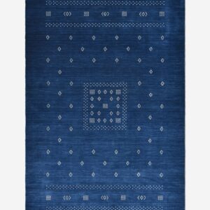 Hand Knotted Blue Wool Area Rug – Modern Geometric Handmade Rug